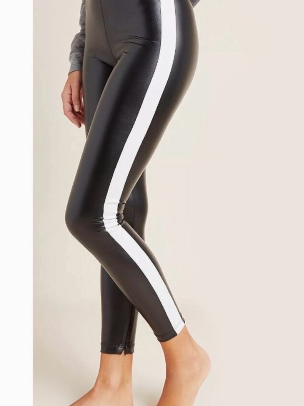 David Lerner Black Tuxedo Faux Leather Leggings with White Side Stripe Size XS